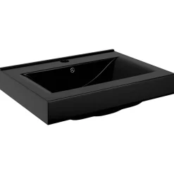 New vidaXL Lyxigt keramisk fyrkantig handfat med kranhål 60 x 46 cm Svart