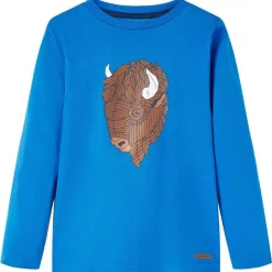 T-shirt med långa ärmar för barn koboltblå 116