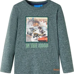 T-shirt med långa ärmar för barn mörkgrön melange 104
