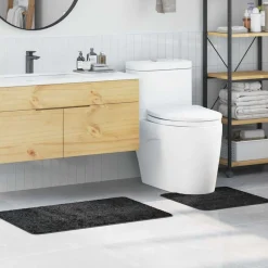 vidaXL Antisklid badmatta set 2 pcs Mörkgrå PP