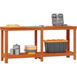 Discount vidaXL Arbetsbänk med hylla 180 x 50 x 80 cm Massivt furu Vaxbrun