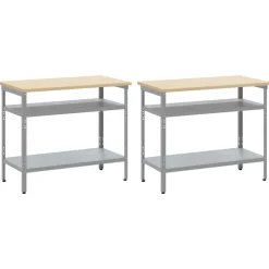 vidaXL Arbetsbänkset med hylla 2 pcs Beige och Grå 200 x 55 x 85 cm