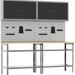 Sale vidaXL Arbetsbänkset med hylla 8 pcs och Grå Pulverlackerat stål Svart