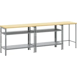 vidaXL Arbetsbänkset med hylla 3 pcs Beige och Grå Pulverlackerat stål