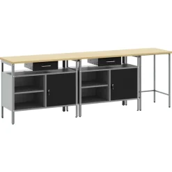 vidaXL Arbetsbänkset med låda 3 pcs Röd och Grå Pulverlackerat stål