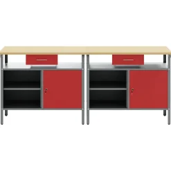 vidaXL Arbetsbänkset med låda 2 pcs Röd och Grå 200 x 55 x 85 cm