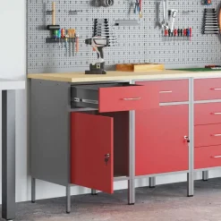 vidaXL Arbetskabinett med låda 2 pcs Röd och Grå 100 x 55 x 85 cm