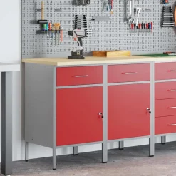 vidaXL Arbetskabinett med låda 2 pcs Röd och Grå 100 x 55 x 85 cm