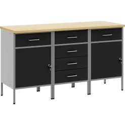 vidaXL Arbetskabinett med låda 3 pcs Svart och Grå 150 x 55 x 85 cm