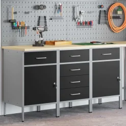 vidaXL Arbetskabinett med låda 3 pcs Svart och Grå 150 x 55 x 85 cm
