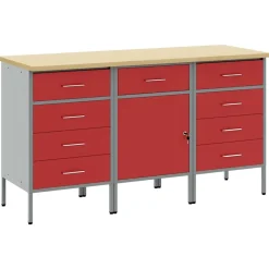 vidaXL Arbetskabinett med låda 3 pcs Röd och Grå 150 x 55 x 85 cm