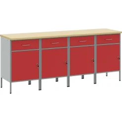 vidaXL Arbetskabinett med låda 4 pcs och Grå 200 x 55 x 85 cm Röd