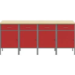 vidaXL Arbetskabinett med låda 4 pcs och Grå 200 x 55 x 85 cm Röd