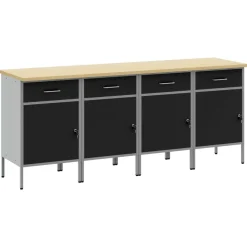 vidaXL Arbetskabinett med låda 4 pcs Svart och Grå 200 x 55 x 85 cm