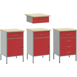 vidaXL Arbetskabinett med låda 4 pcs Konstruerat trä och stål Röd
