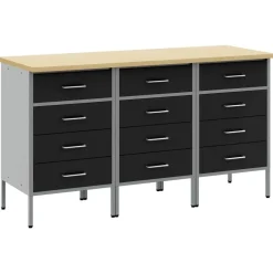 vidaXL Arbetskabinett med låda 3 pcs Svart och Grå 150 x 55 x 85 cm