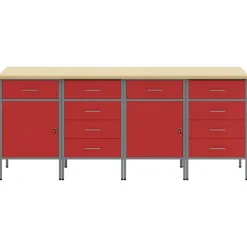 vidaXL Arbetskabinett med låda 4 pcs Röd och Grå 200 x 55 x 85 cm