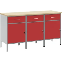 Outlet vidaXL Arbetskabinett med låda 3 pcs och Grå 150 x 55 x 85 cm Röd