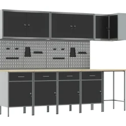 vidaXL Arbetskabinett Set med låda med hylla 12 pcs Svart och Grå