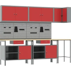 New vidaXL Arbetskabinett Set med låda med hylla 10 pcs och Grå Röd