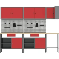 New vidaXL Arbetskabinett Set med låda med hylla 10 pcs och Grå Röd