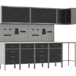 vidaXL Arbetskabinett Set med låda med hylla 12 pcs Svart och Grå