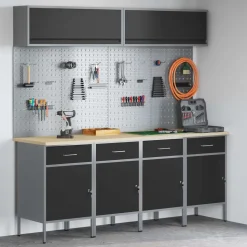 vidaXL Arbetskabinett Set med låda med lagring med lås 10 pcs Svart