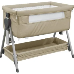 New vidaXL Babysäng med madrass linnetyg Taupe