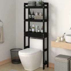 vidaXL Badrumshylla svart 63x26x171 cm massiv furu
