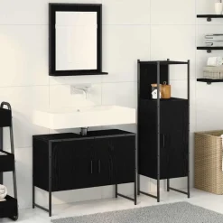 vidaXL Badrumsmöbelset med hylla med dörr 3 pcs Svart Konstruerat trä