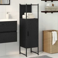 vidaXL Badrumsmöbelset Svart Ek 33 x 33 x 120,5 cm Konstruerat trä