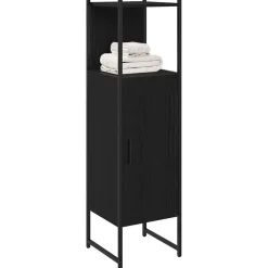 vidaXL Badrumsmöbelset Svart Ek 33 x 33 x 120,5 cm Konstruerat trä