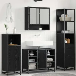 Best vidaXL Badrumsmöbelset 35 x 37,5 x 166 cm Konstruerat trä Svart ek