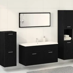Clearance vidaXL Badrumsmöbelset Väggmonterad 4 pcs Konstruerat trä Svart ek