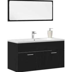 Outlet vidaXL Badrumsmöbelset Väggmonterad 2 pcs Konstruerat trä Svart ek