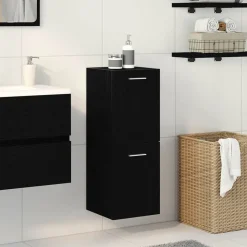 vidaXL Badrumsskåp med dörr Svart Ek 30 x 30 x 80 cm Konstruerat trä