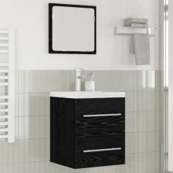 Outlet vidaXL Badrumsskåp med handfat med låda Svart 42 x 39 x 52 cm Svart ek