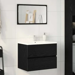 Best vidaXL Badrumsskåp med handfat med låda 60 x 38,5 x 45 cm Svart ek