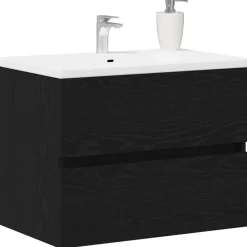 Best vidaXL Badrumsskåp med handfat med låda 60 x 38,5 x 45 cm Svart ek