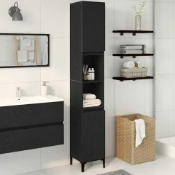 vidaXL Badrumsskåp med hylla Svart Ek 30 x 30 x 190 cm Konstruerat trä