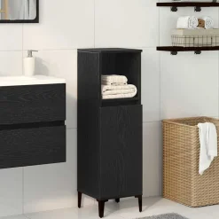 vidaXL Badrumsskåp med hylla Svart Ek 30 x 30 x 100 cm Konstruerat trä