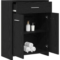 vidaXL Badrumsskåp med låda Svart Ek 60 x 33 x 80 cm Konstruerat trä