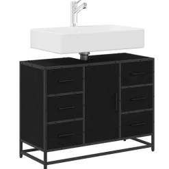 Discount vidaXL Badrumsskåp med låda 80 x 33 x 60 cm Konstruerat trä Svart ek