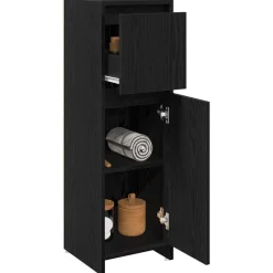 vidaXL Badrumsskåp med låda Svart Ek 30 x 30 x 95 cm Konstruerat trä