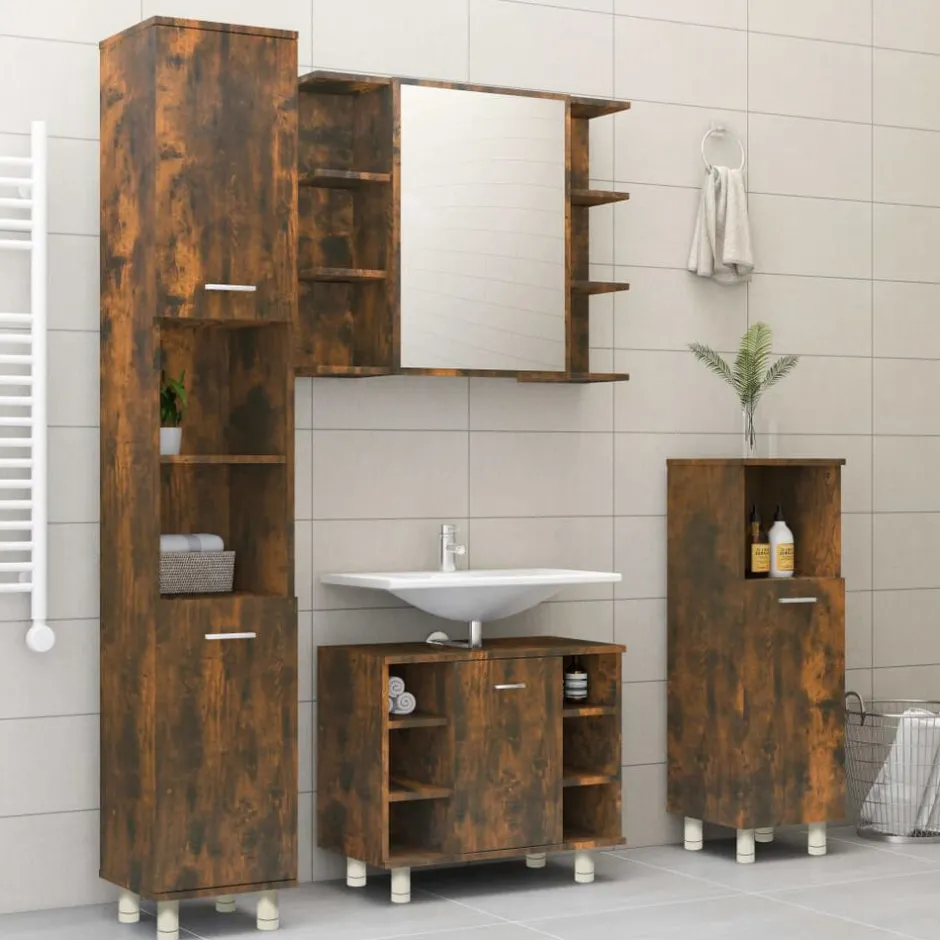 Hot vidaXL Badrumsskåp 30x30x95 cm konstruerat trä Rökfärgad ek