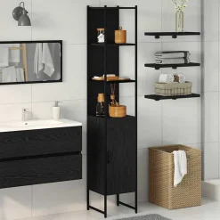 Clearance vidaXL Badrumsskåp 33 x 33 x 185,5 cm Konstruerat trä Svart ek