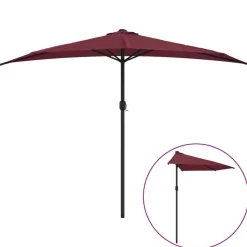 vidaXL Balkongparasoll aluminiumstång vinröd 300x155x223 cm halv