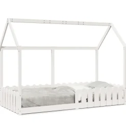 vidaXL Barnsäng med husram vit 90x200 cm massiv furu
