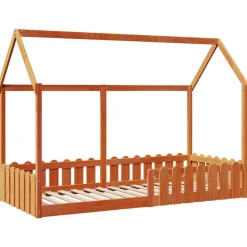 vidaXL Barnsäng med husram vaxad brun 90x200 cm massiv furu