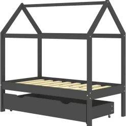 Online vidaXL Barnsäng med låda massiv furu 70x140 cm Mörkgrå